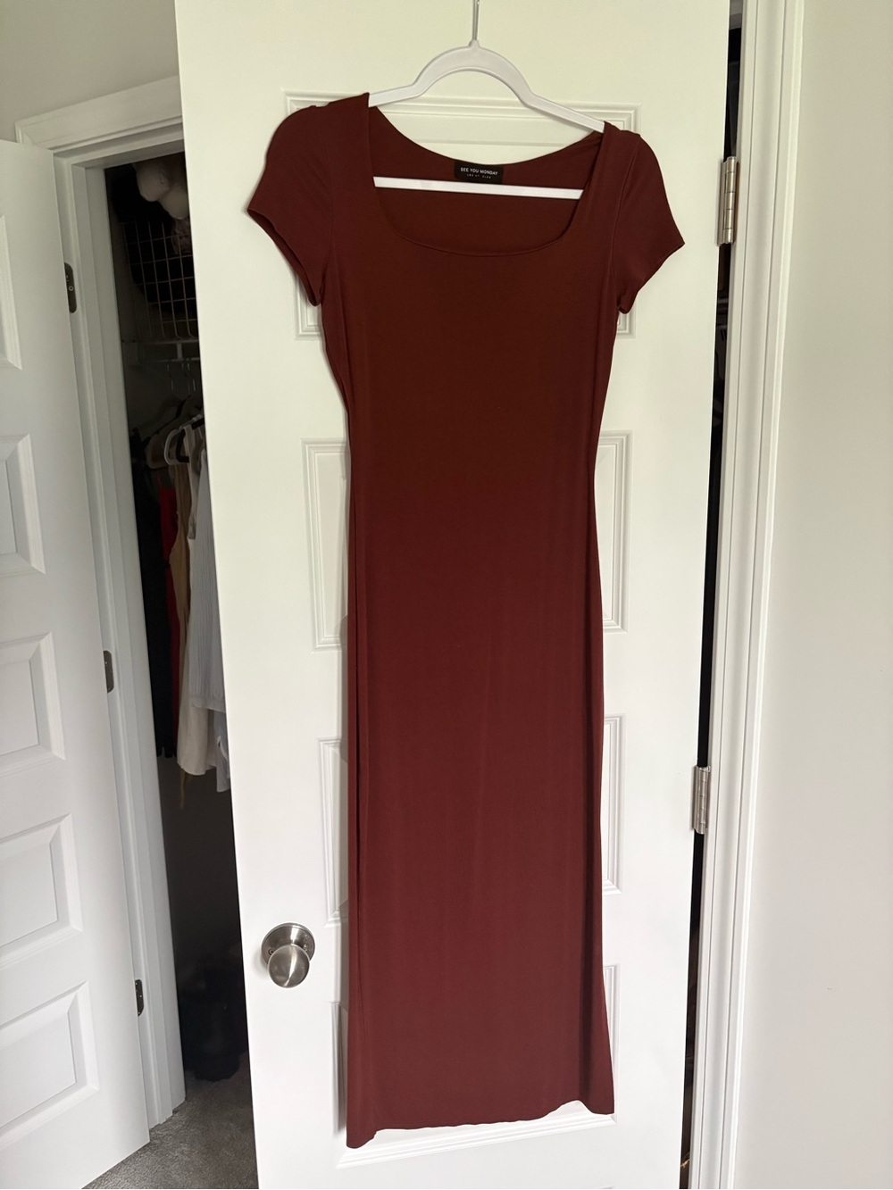 Women’s Casual Short-Sleeve Stretch Bodycon Brown Maxi Dress Size M